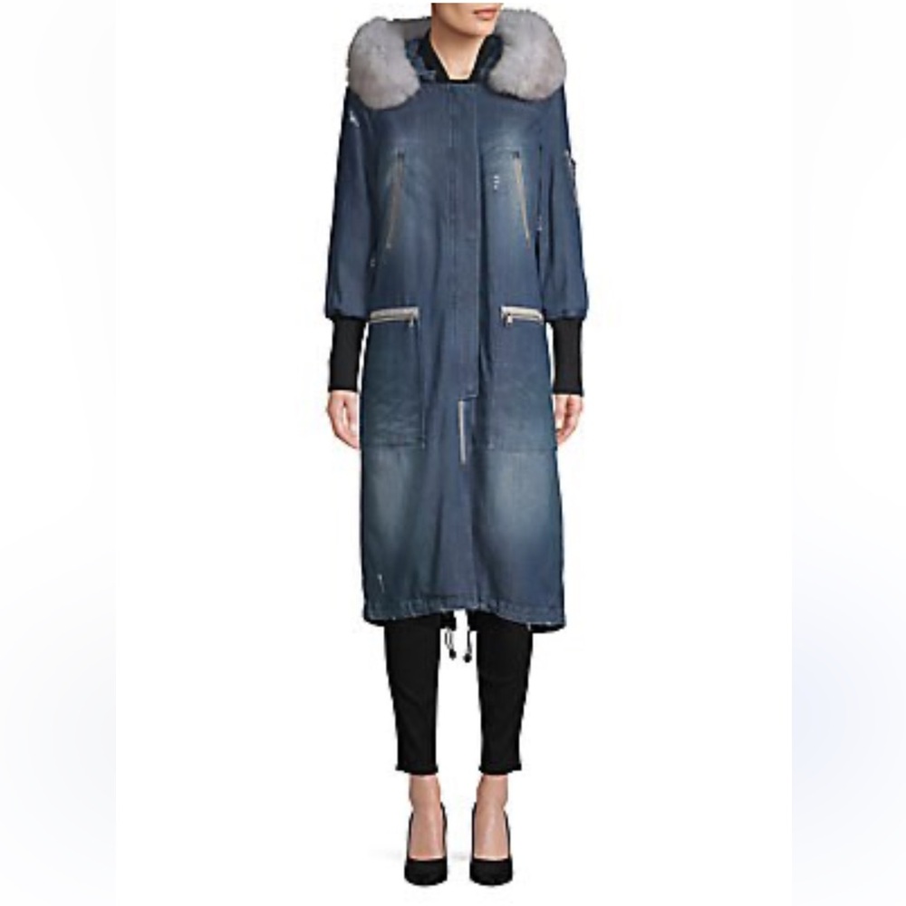 Soia & Kyo Reese Hooded Coat Jacket Blue Denim Coat Size XXS/2 Can Fits to Small